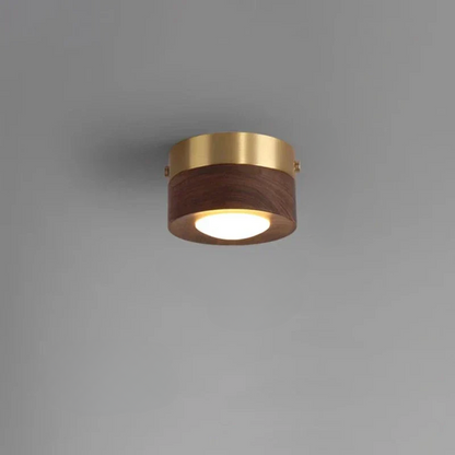 Plafonnier LED Bois Noyer, Spot Réglable, Ø100mm