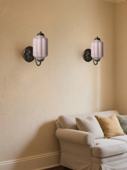 Applique Murale Vintage Verre Opalin Laiton Forgé