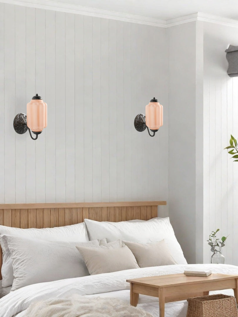 Applique Murale Vintage Verre Opalin Laiton Forgé