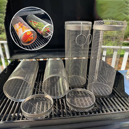 Panier de Grillage Rotatif Inox – Accessoire BBQ pour Légumes, Viandes et Fruits