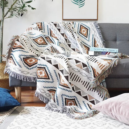 Plaid La Bohème Jacquard, Coton & Polyester, Franges Colorées