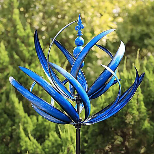 Sculpture de Jardin Rotative Lotus Bleu – Décoration extérieure artistique et apaisante