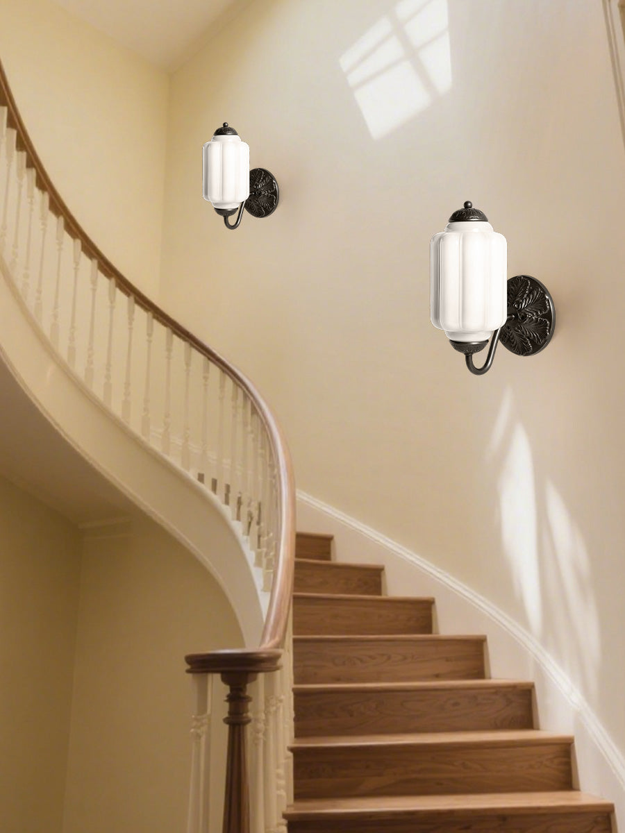 Applique Murale Vintage Verre Opalin Laiton Forgé