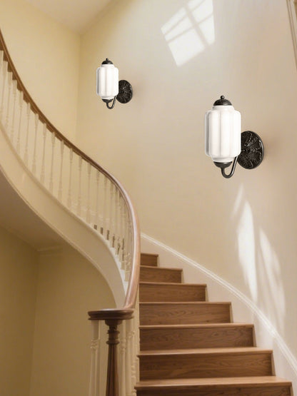 Applique Murale Vintage Verre Opalin Laiton Forgé