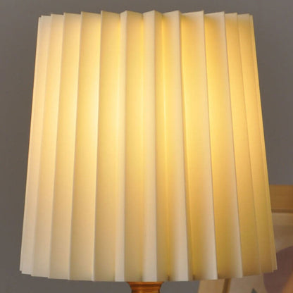 Lampe de Table Vintage Coréenne, Abat-Jour Plissé, Bois Massif