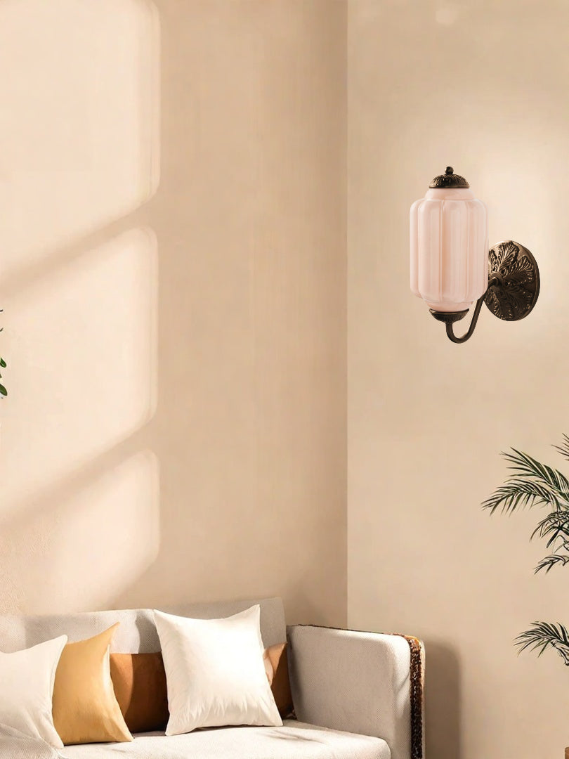 Applique Murale Vintage Verre Opalin Laiton Forgé