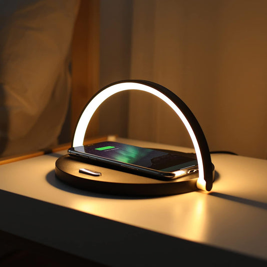 Station 3-en-1 Sans Fil avec Lampe LED et Support Téléphone – PowerDock Épuré pour Bureau