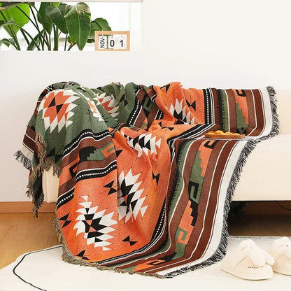 Plaid La Bohème Jacquard, Coton & Polyester, Franges Colorées