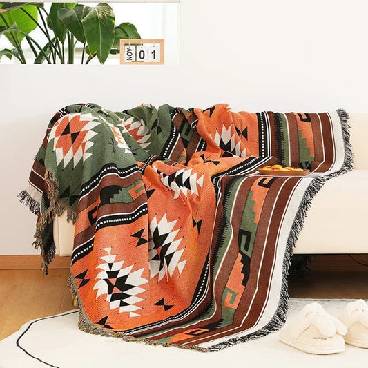 Plaid La Bohème Jacquard, Coton & Polyester, Franges Colorées