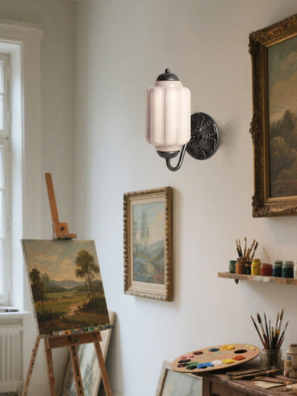 Applique Murale Vintage Verre Opalin Laiton Forgé