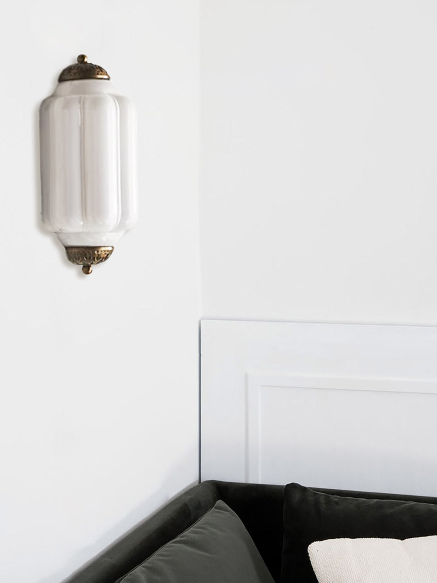 Applique Murale Vintage Verre Opalin Laiton Déco