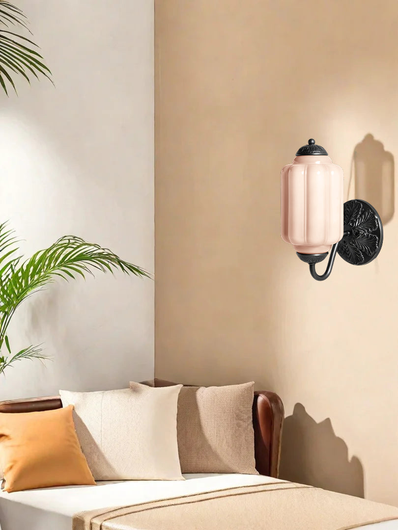 Applique Murale Vintage Verre Opalin Laiton Forgé