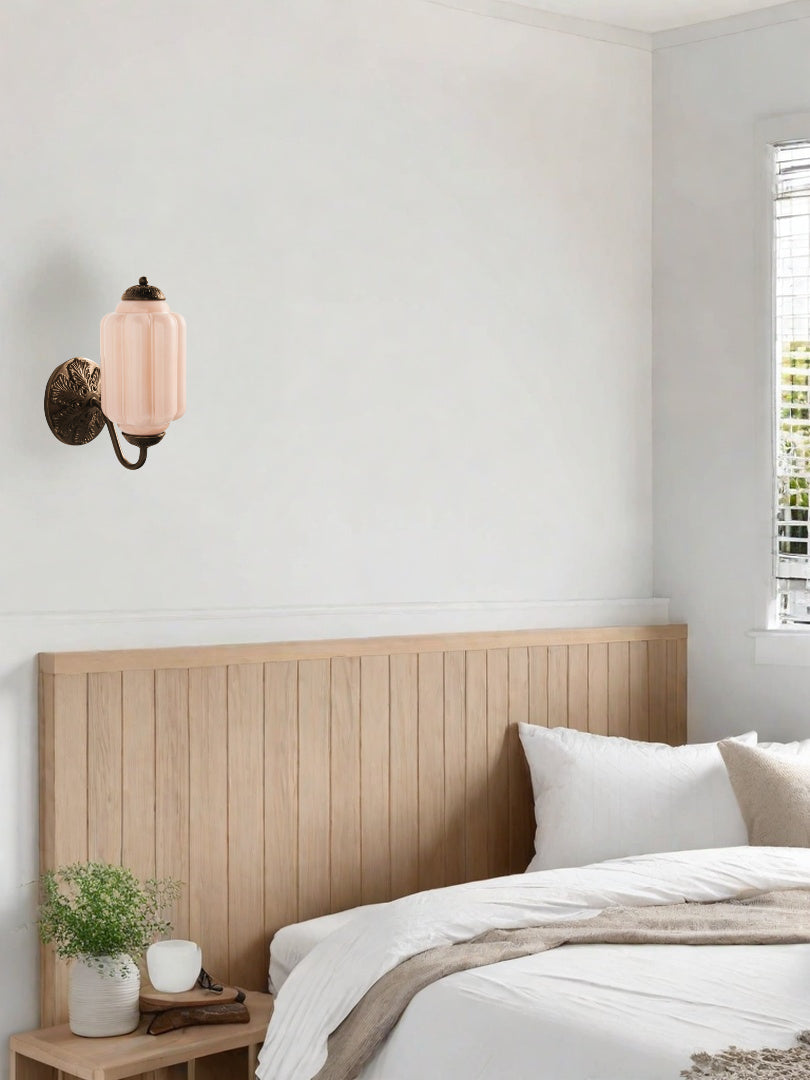 Applique Murale Vintage Verre Opalin Laiton Forgé