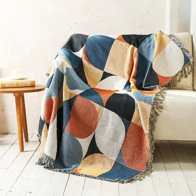 Plaid La Bohème Jacquard, Coton & Polyester, Franges Colorées