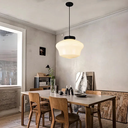 Suspension Vintage en Verre Opalin Blanc | Design Géométrique Élégant