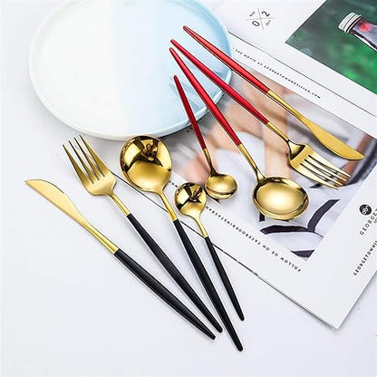 Luxueux ensemble de couverts 24 pièces en acier inoxydable or-argent - Elégance et raffinement