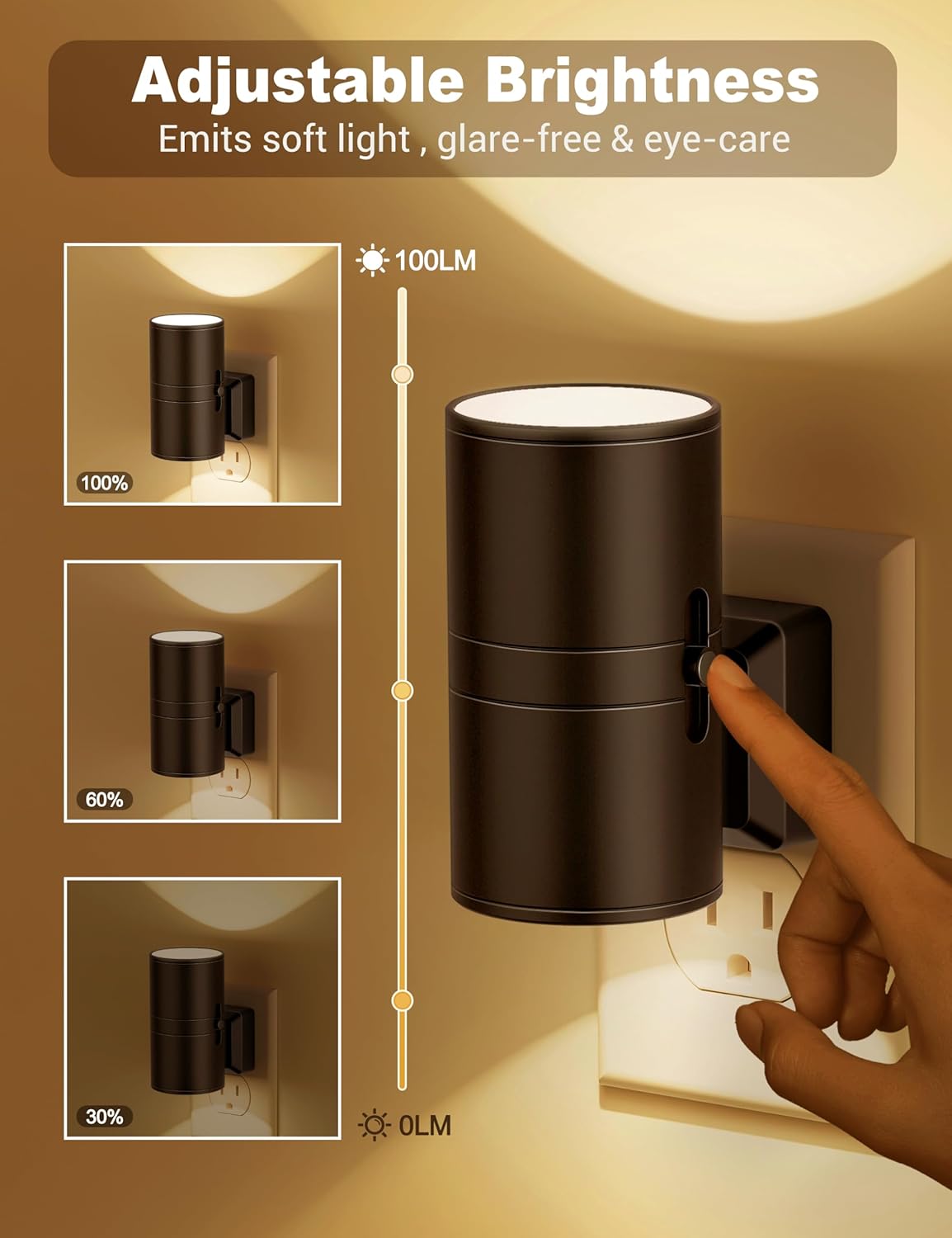 NightNova | Veilleuse LED Dimmable Plug-In | Luminosité Réglable pour Chambres et Couloirs