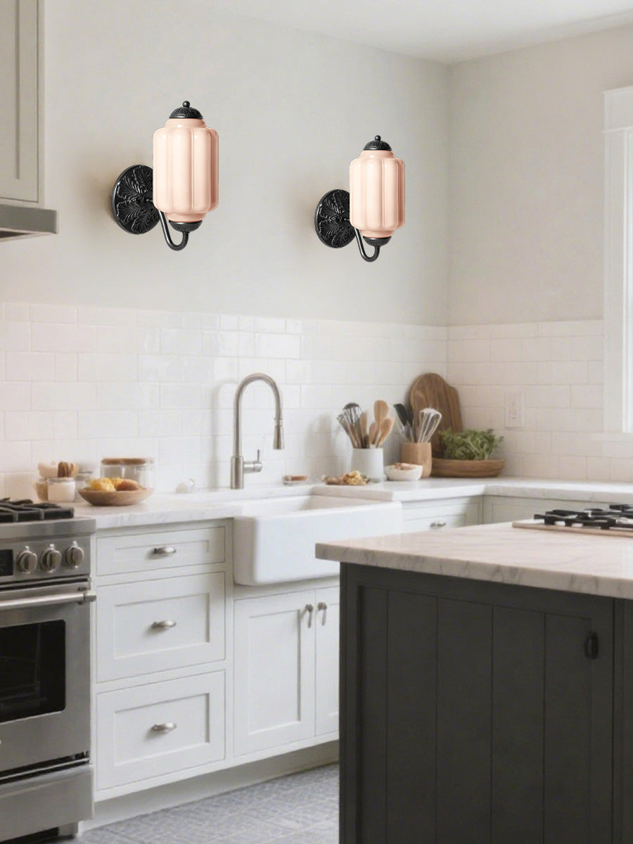 Applique Murale Vintage Verre Opalin Laiton Forgé