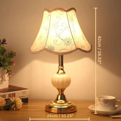 Lampe de Table Vintage Tissu Fleuri, Verre & Fer Doré