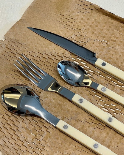 Couverts Bistrot, Inox, 8 Pièces, Poignée Ivoire