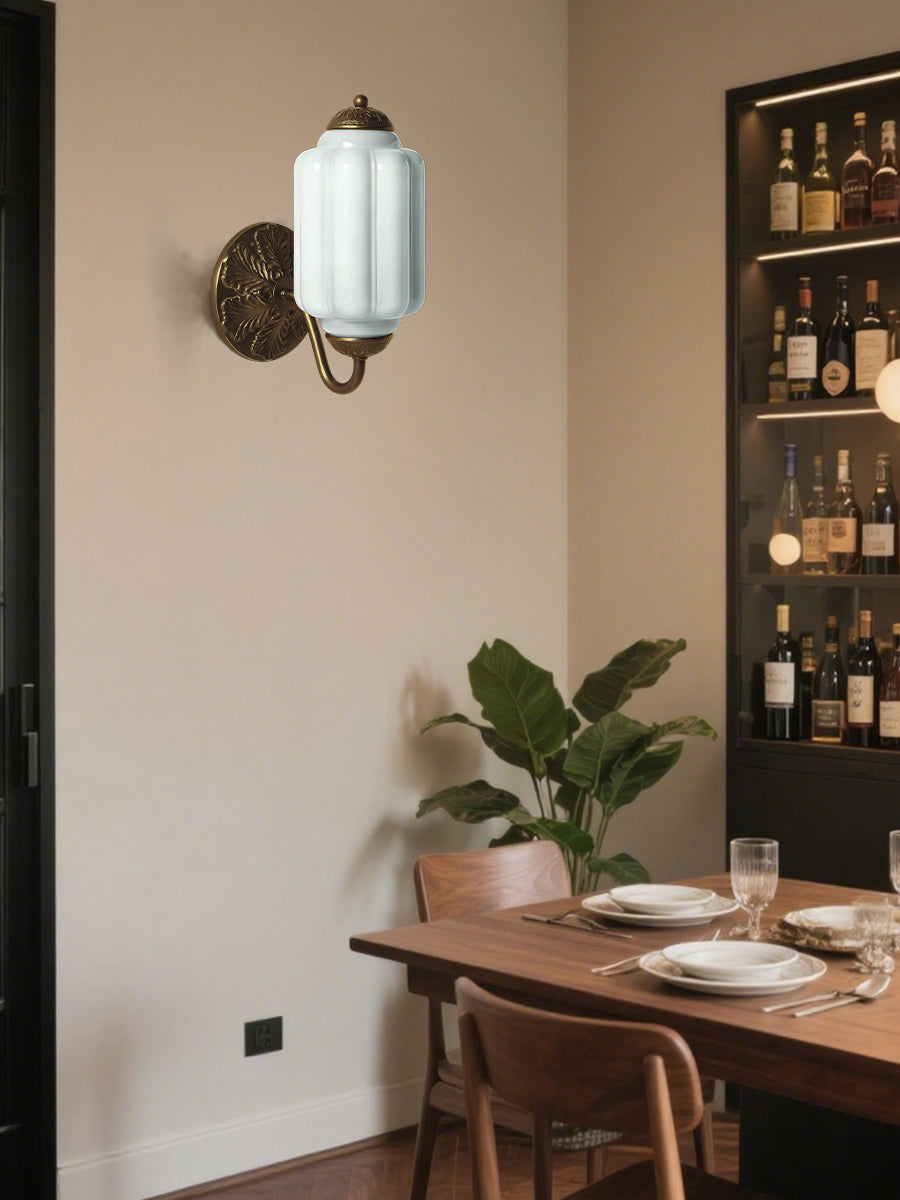 Applique Murale Vintage Verre Opalin Laiton Forgé