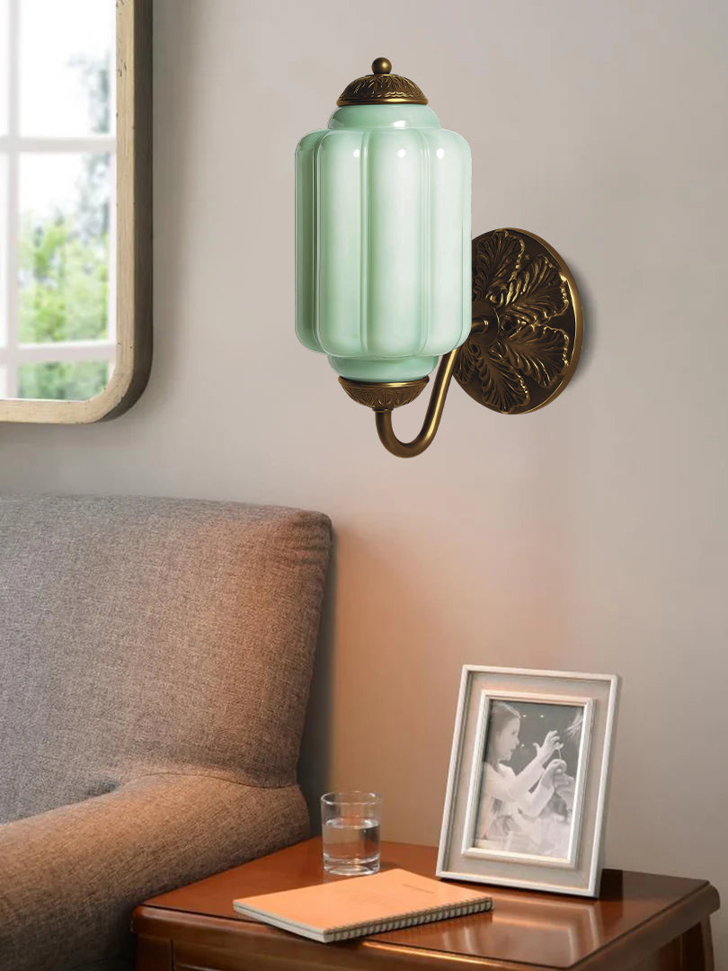 Applique Murale Vintage Verre Opalin Laiton Forgé