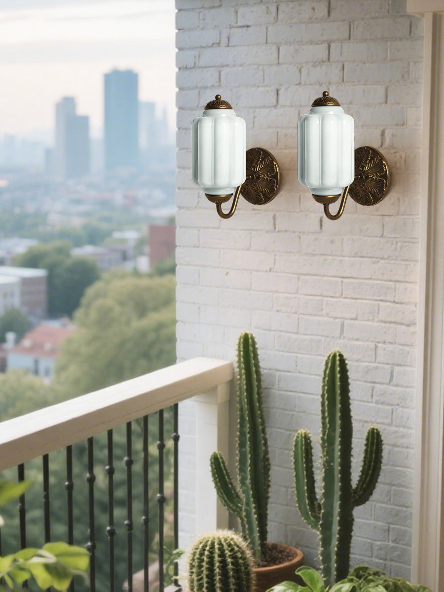 Applique Murale Vintage Verre Opalin Laiton Forgé