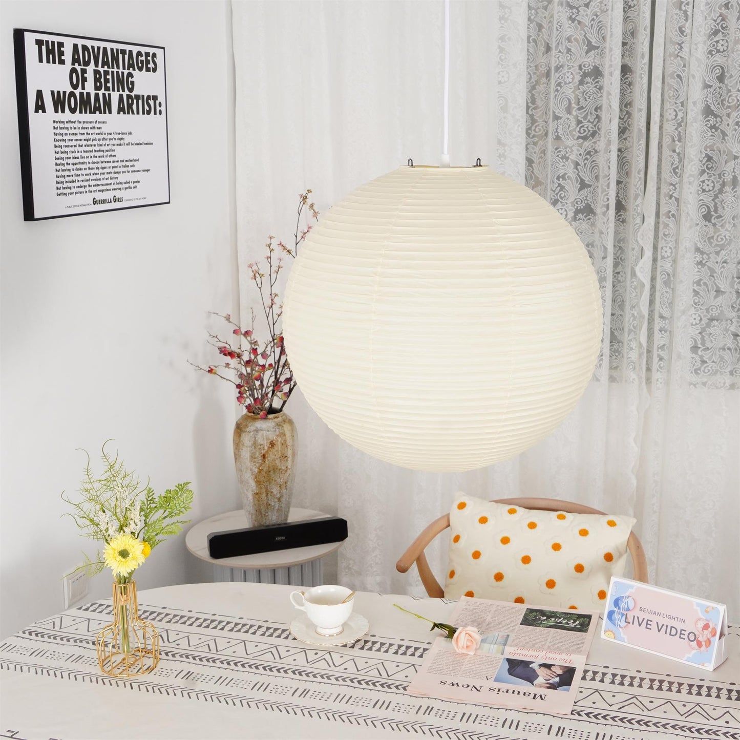 Lampe Suspendue Papier Washi, Style Akari, Ø30–80cm