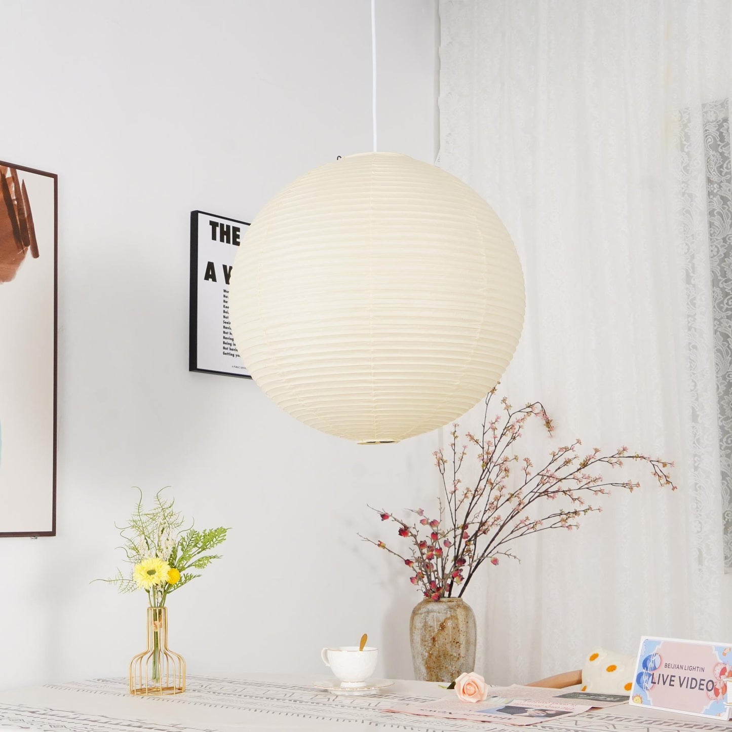 Lampe Suspendue Papier Washi, Style Akari, Ø30–80cm