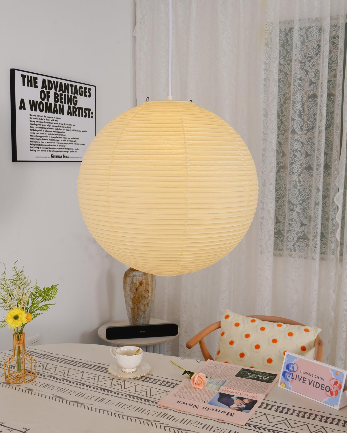 Lampe Suspendue Papier Washi, Style Akari, Ø30–80cm