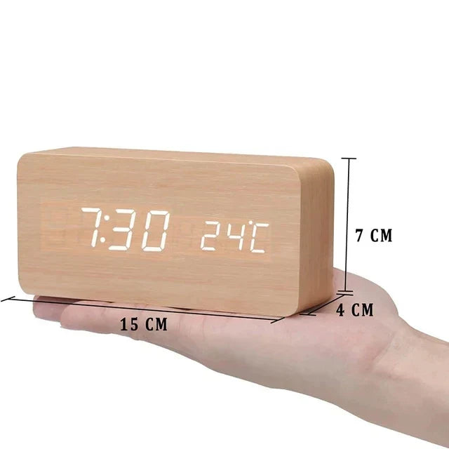 Futura | Réveil Numérique en Bois avec Thermomètre Intégré
