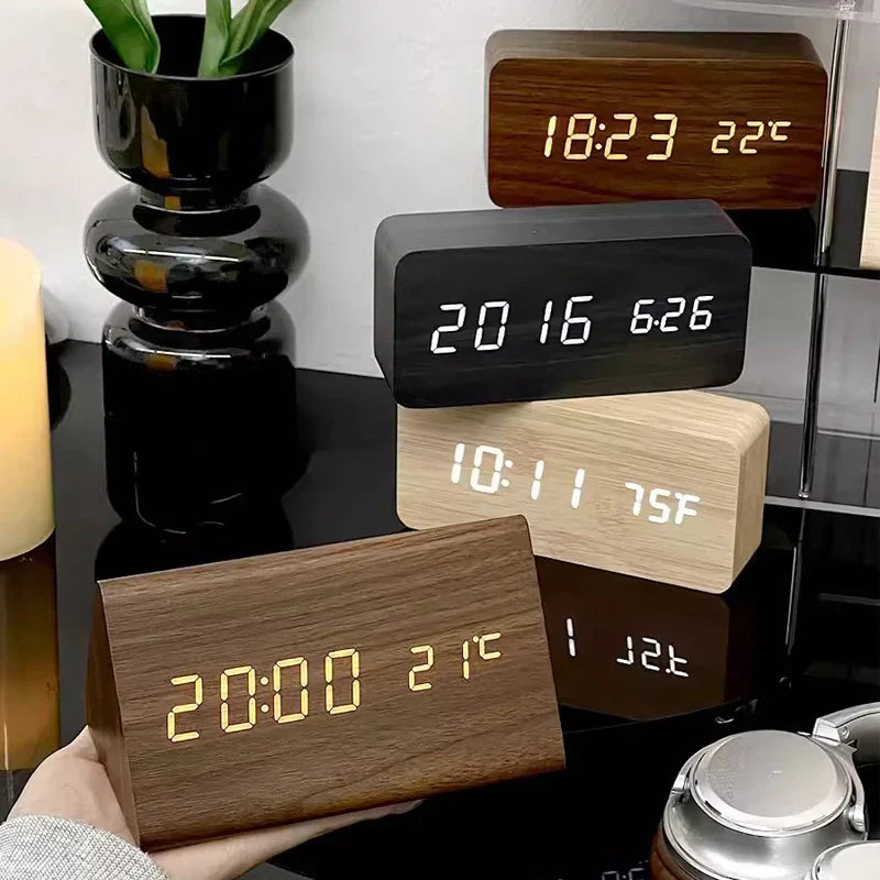 Futura | Réveil Numérique en Bois avec Thermomètre Intégré