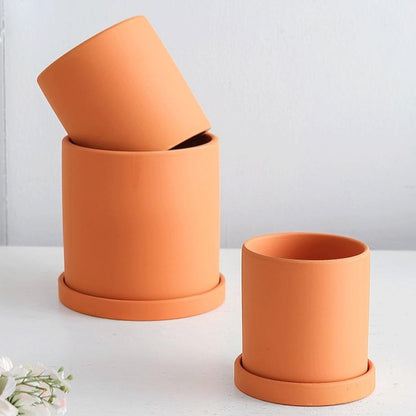 Ensemble de Pots de Fleurs Colorés en Céramique avec Soucoupe – Finition Mate Artisanale