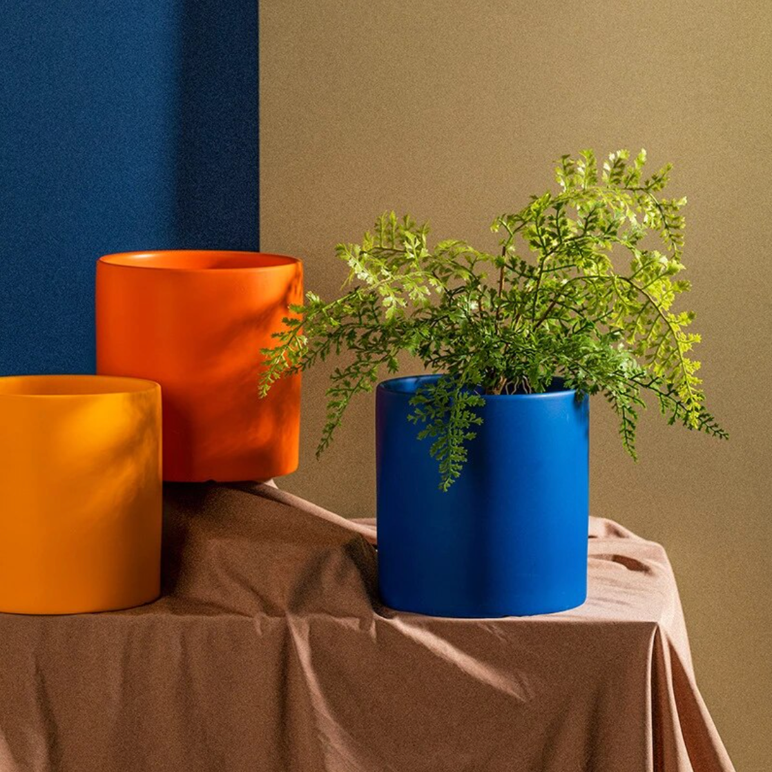 Ensemble de Jardinières Colorées avec Soucoupe en Céramique Émaillée