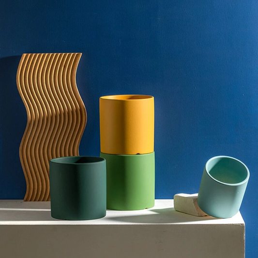 Ensemble de Pots de Fleurs Colorés en Céramique avec Soucoupe – Finition Mate Artisanale