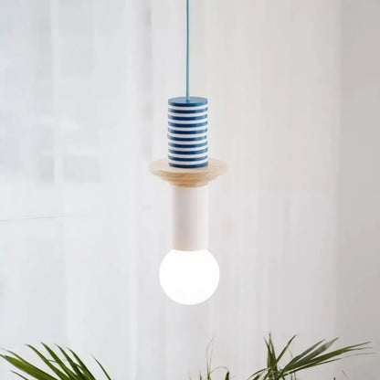 Suspension Bois Géométrique, Design Multicolore, E27