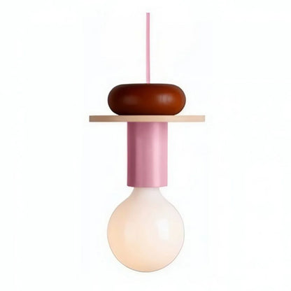 Suspension Bois Géométrique, Design Multicolore, E27