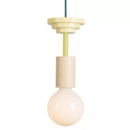 Suspension Bois Géométrique, Design Multicolore, E27