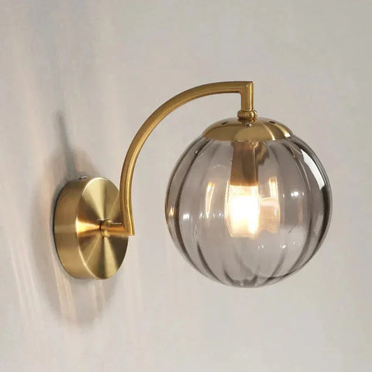 Applique Murale LED Verre Rond avec Bras Doré Courbé