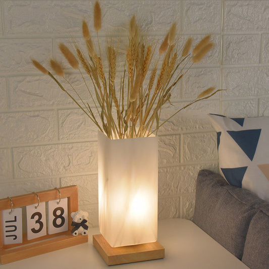 Lampe de Table LED Cylindre Rectangulaire Bois & Verre