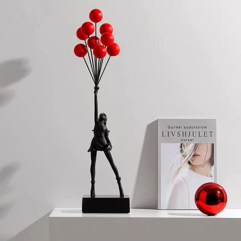 Balloon Dreams, Sculpture Fille aux Ballons en Résine