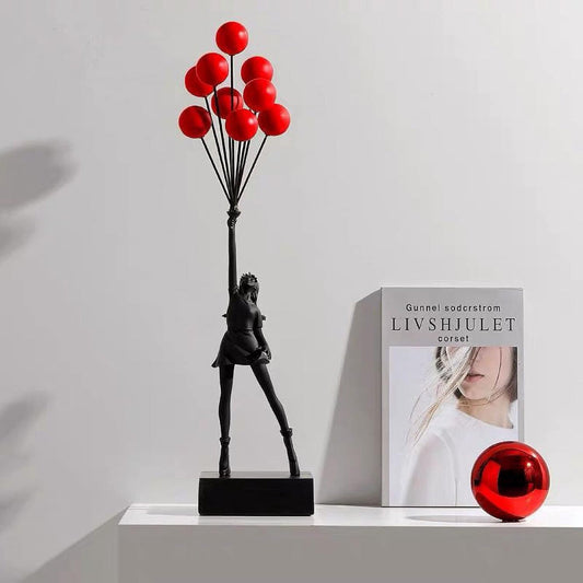 Balloon Dreams, Sculpture Fille aux Ballons en Résine