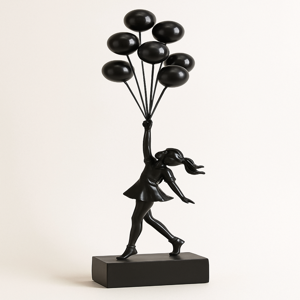 Balloon Dreams, Sculpture Fille aux Ballons en Résine