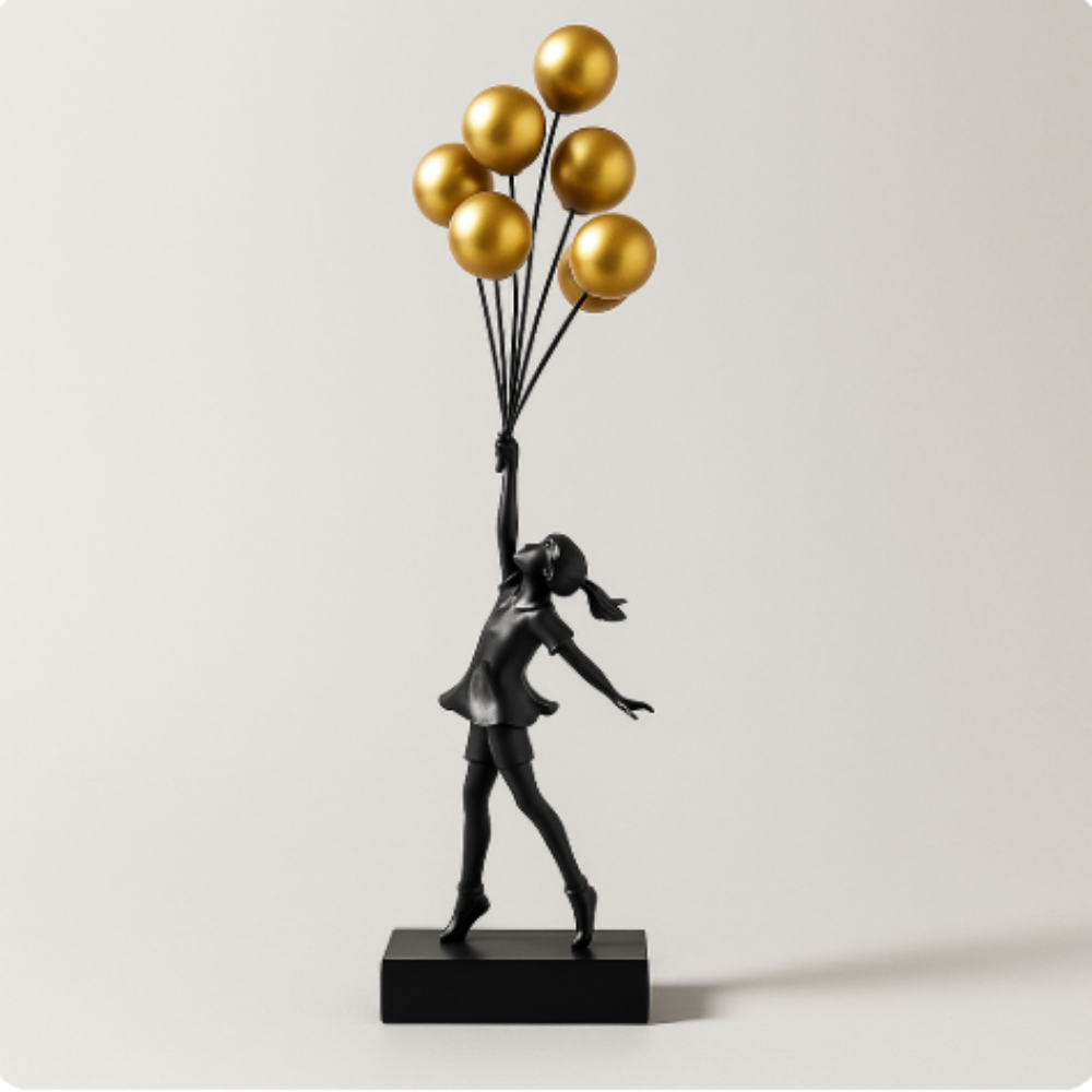 Balloon Dreams, Sculpture Fille aux Ballons en Résine
