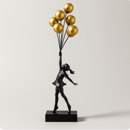 Balloon Dreams, Sculpture Fille aux Ballons en Résine
