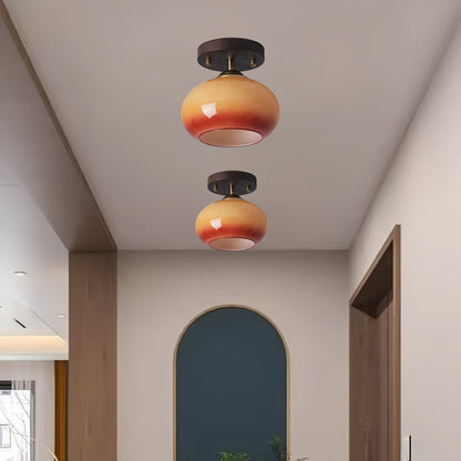 Plafonnier Bauhaus Verre Sphérique et Bois Noyer