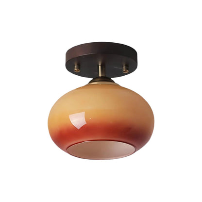 Plafonnier Bauhaus Verre Sphérique et Bois Noyer