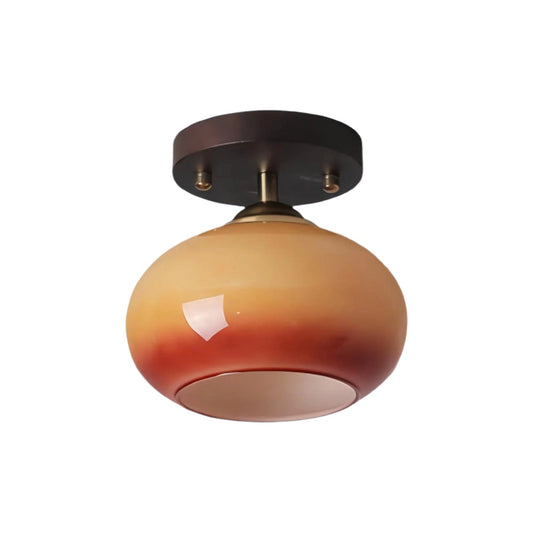 Plafonnier Bauhaus Verre Sphérique et Bois Noyer