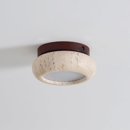Plafonnier LED Cairns, Travertin & Bois, 15cm