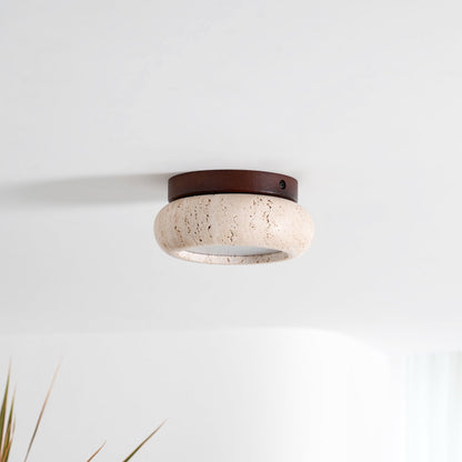 Plafonnier LED Cairns, Travertin & Bois, 15cm